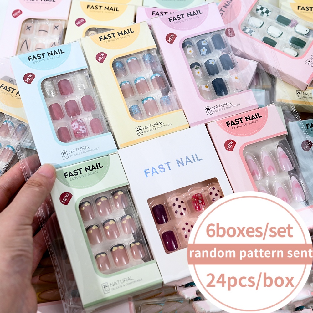 Nail Art Aesthetic - 6 Kotak/Set Kuku Palsu Pendek Persegi