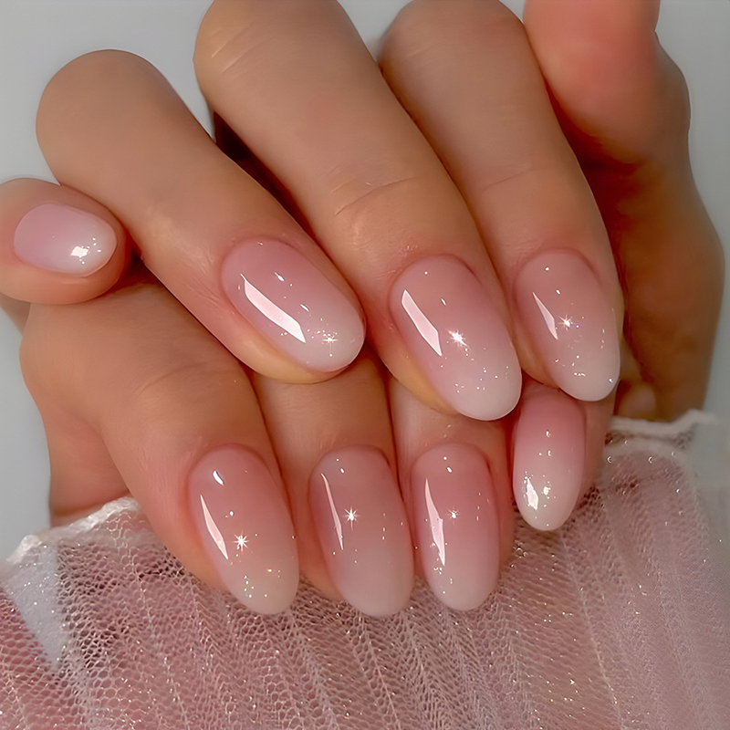 Nail Art Ombre Pink - 24Pcs Kuku Palsu Pendek Oval Warna