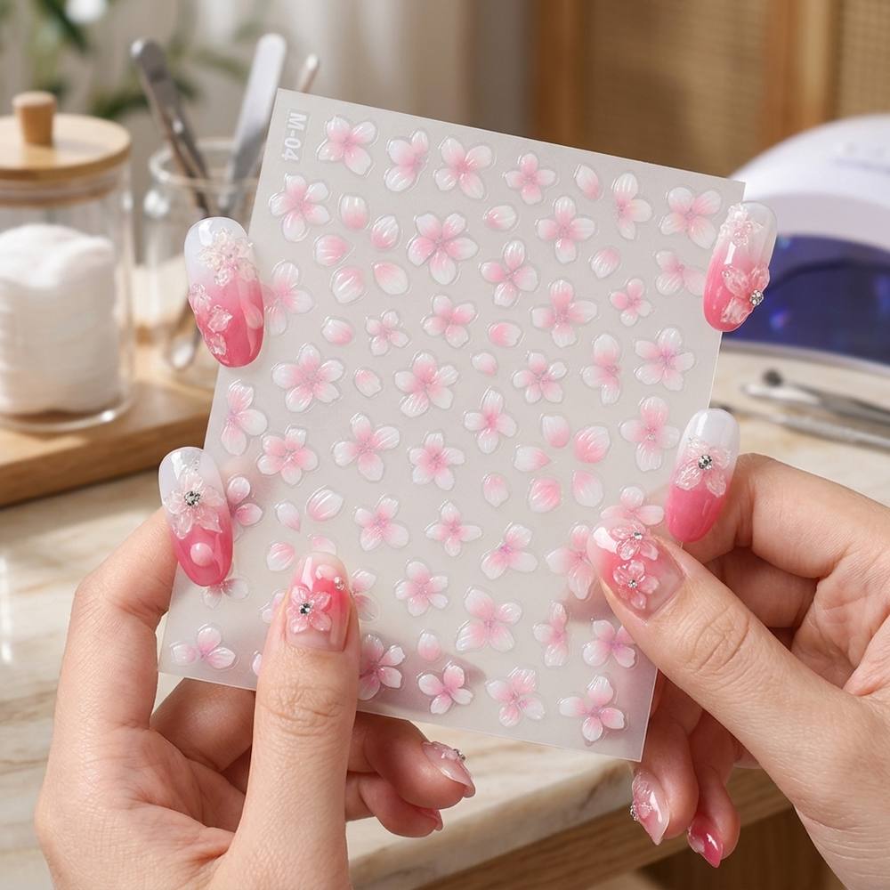 Nail Art Ombre Pink - 1 Buah Stiker Seni Kuku Desain