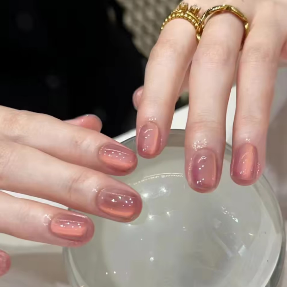 Nail Art Ombre Pink - 24Pcs Kuku Palsu Oval Pendek Warna