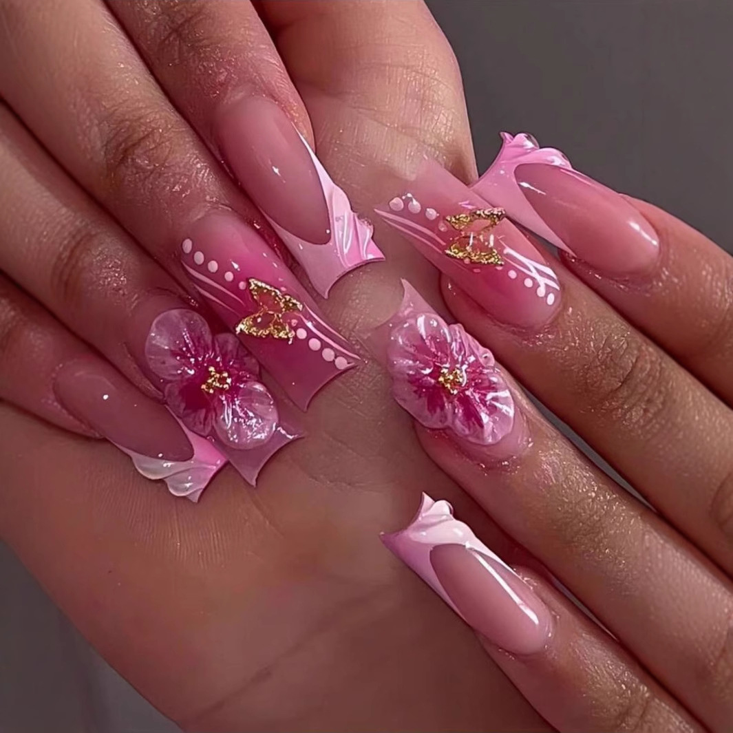 Nail Art Aesthetic - 24 Buah Kuku Tekan Persegi Dapat