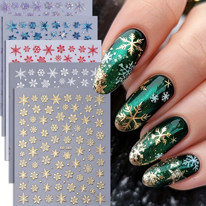 Nail Art Xmas Design - 5 buah stiker kuku bintang kepingan