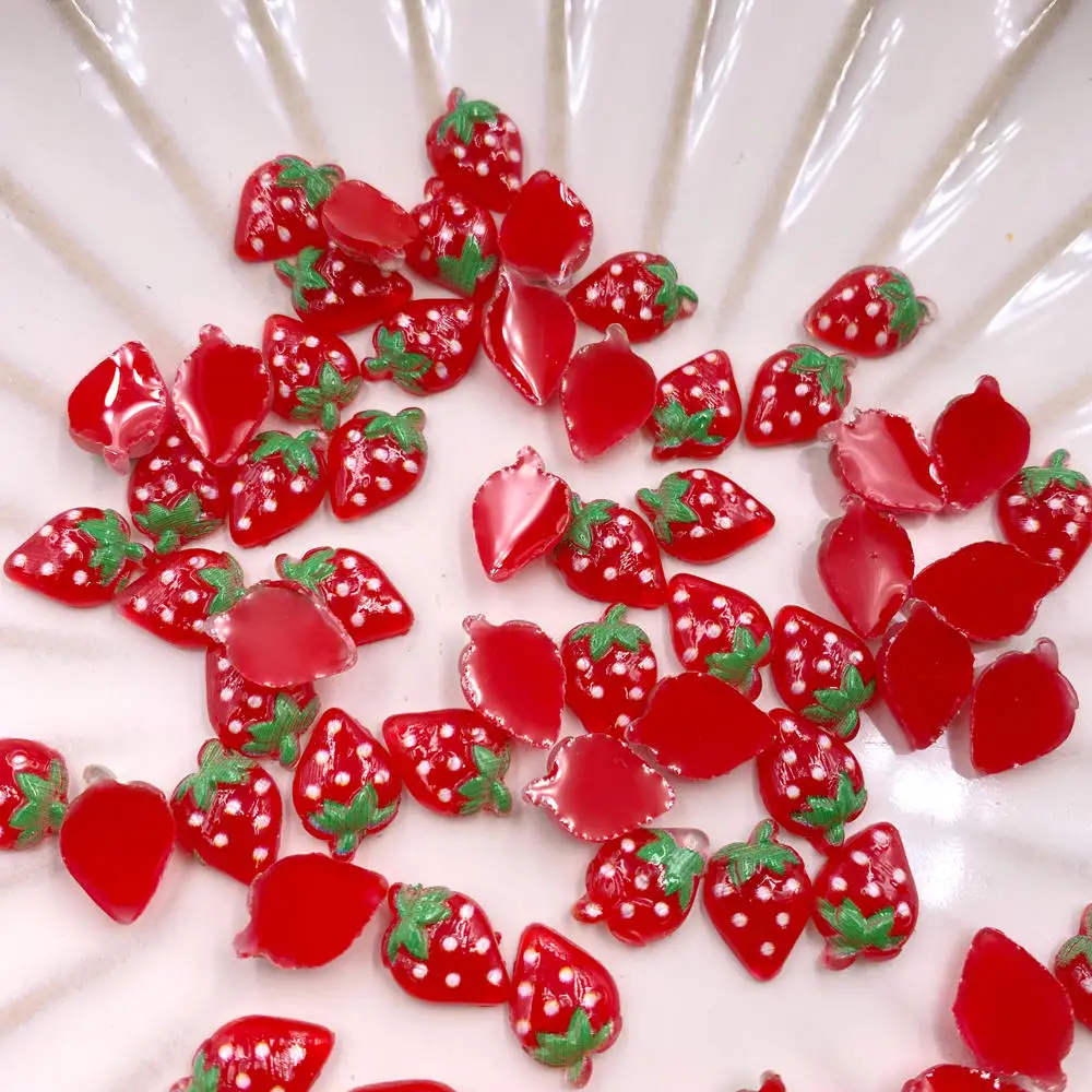 Nail Art Xmas - 60 Buah Patung Stroberi Merah Kristal