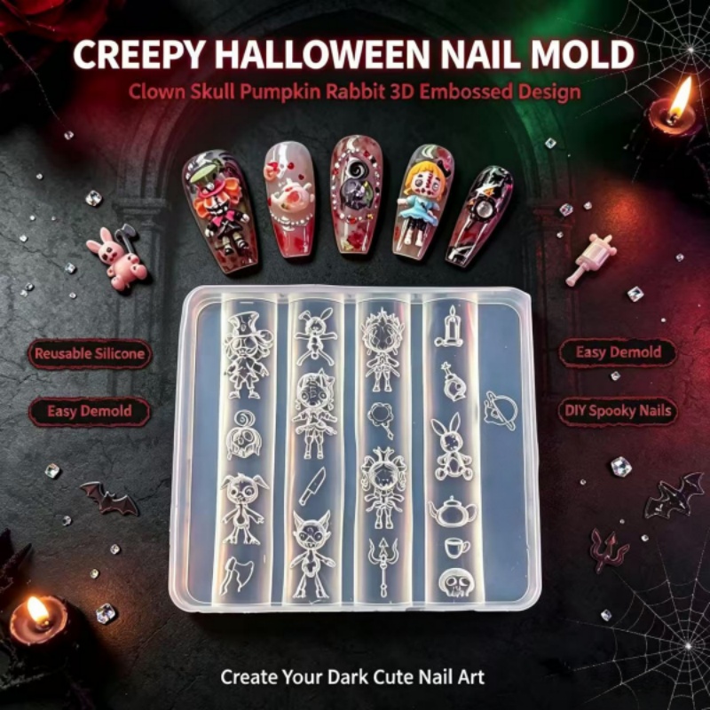 Nail Art Gothic - Cetakan Kuku Halloween Fantasi Gelap Silikon