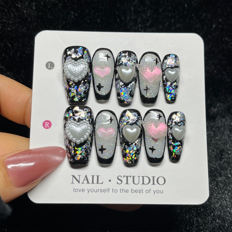 Nail Art Gothic - 10PCS Kuku Palsu Gothic Hitam 3D