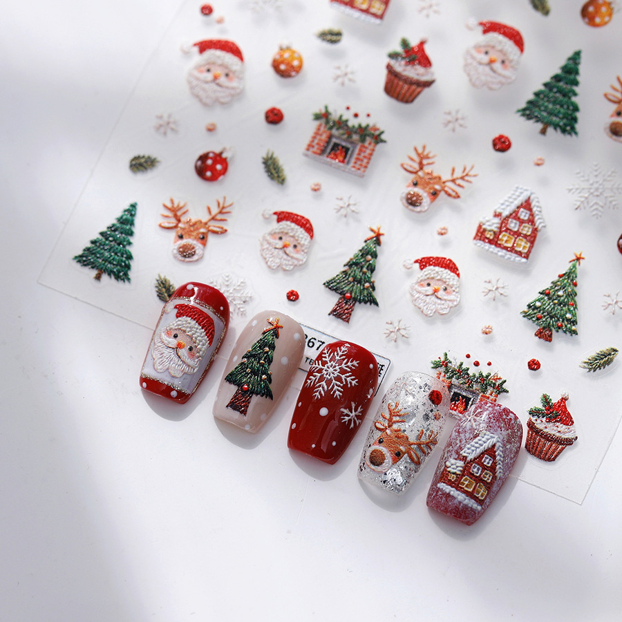 Nail Art Xmas Design - Stiker Kuku Beruang Natal & Roti