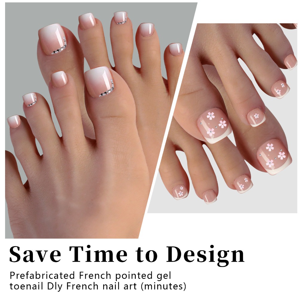 Nail Art Ombre Pink - Kuku Kaki Palsu Bentuk Kotak Pendek