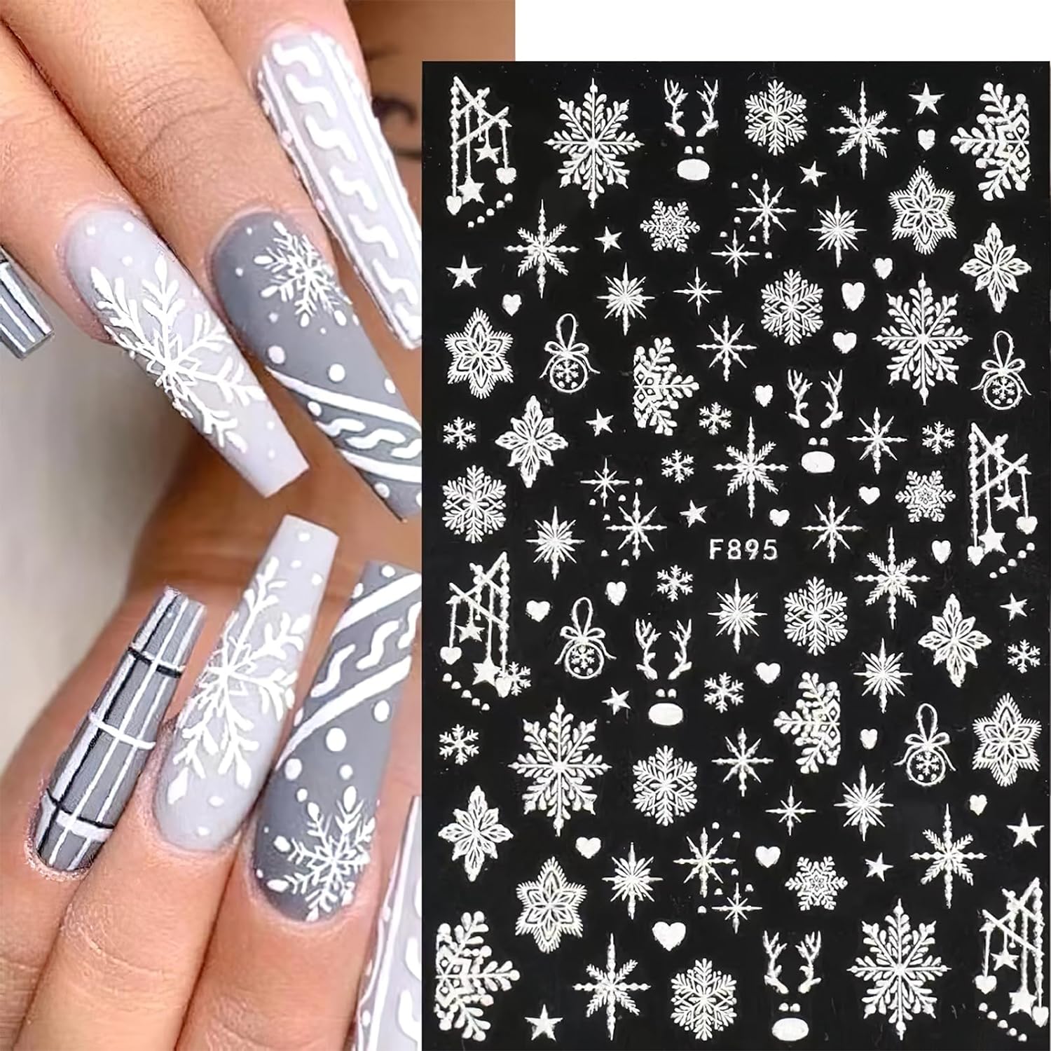 Nail Art Xmas Design - Stiker seni kuku kepingan salju 3D