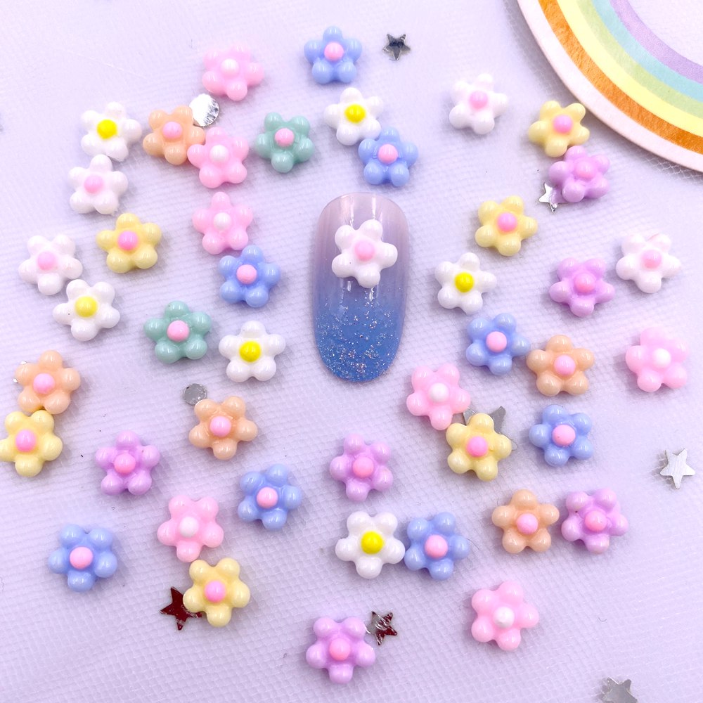 Nail Art Xmas - 100Pcs 8mm Resin 3D Warna-warni Kawaii
