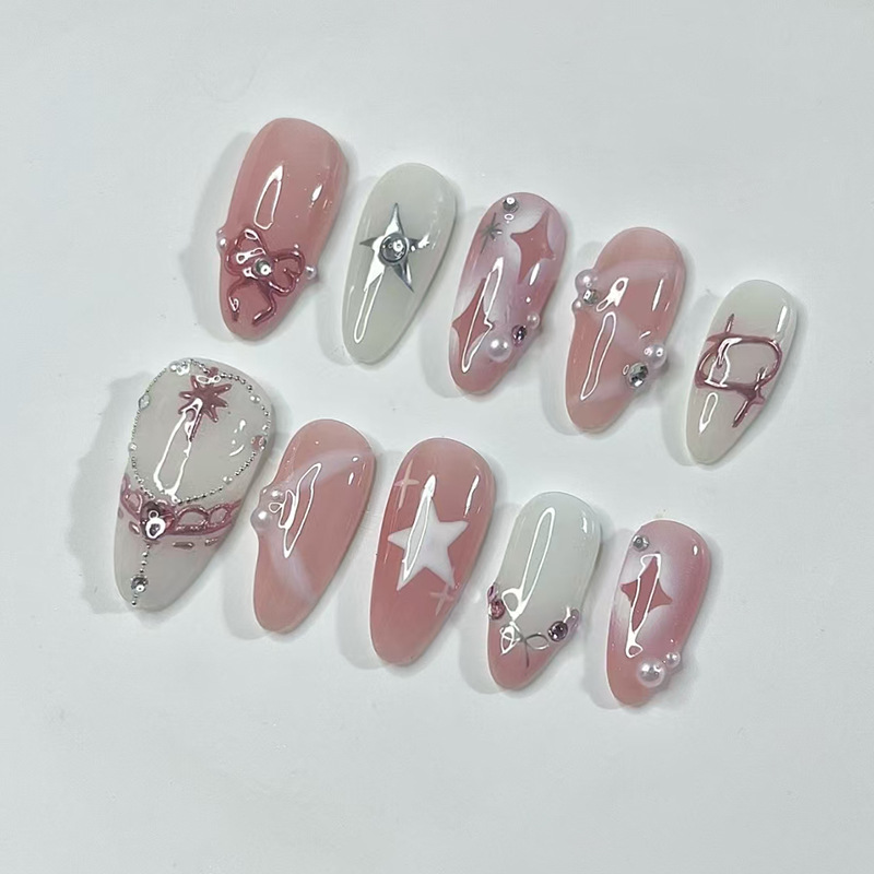 24 Buah Set Kuku Almond Pendek - Nail Art Aesthetic ulasan dan harga