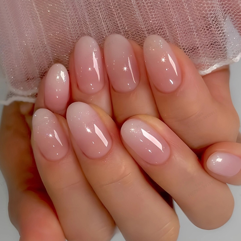 24Pcs Kuku Palsu Pendek Oval W - Nail Art Ombre Pink ulasan dan harga
