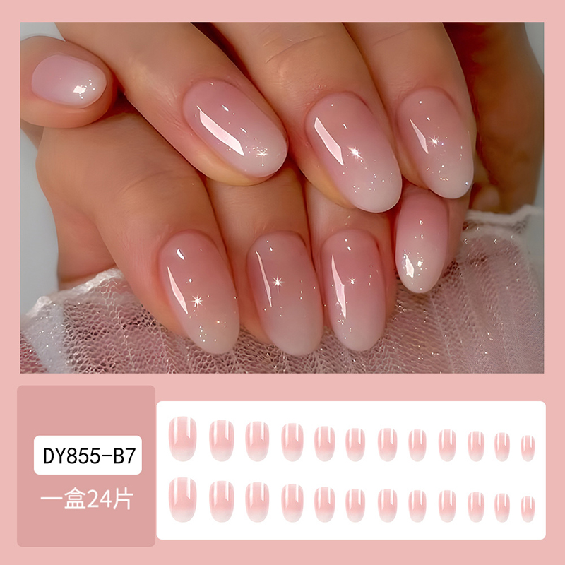24Pcs Kuku Palsu Pendek Oval W - Nail Art Ombre Pink ulasan dan harga