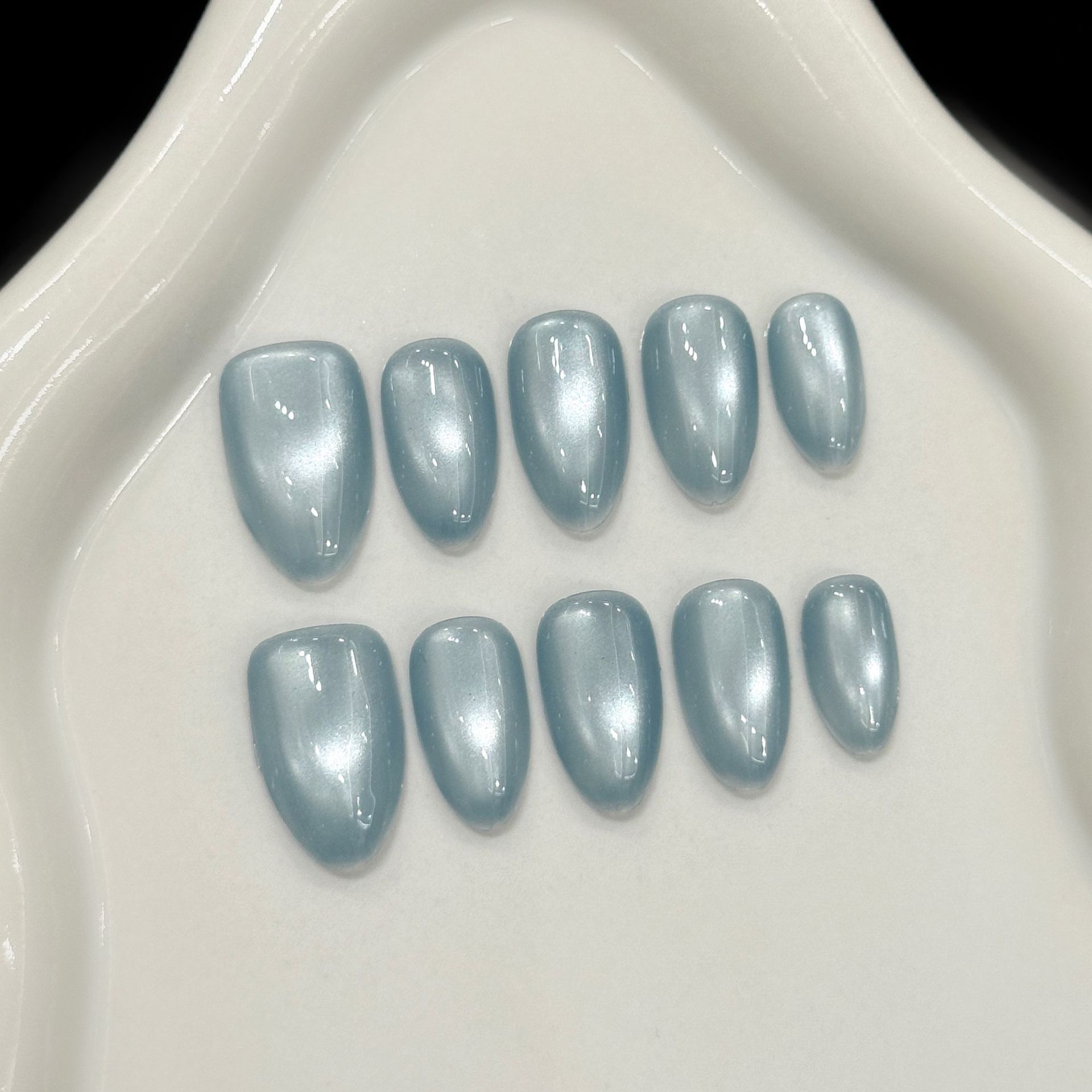 10Pcs Kuku Palsu Biru Cat Eye  - Nail Art Aesthetic ulasan dan harga