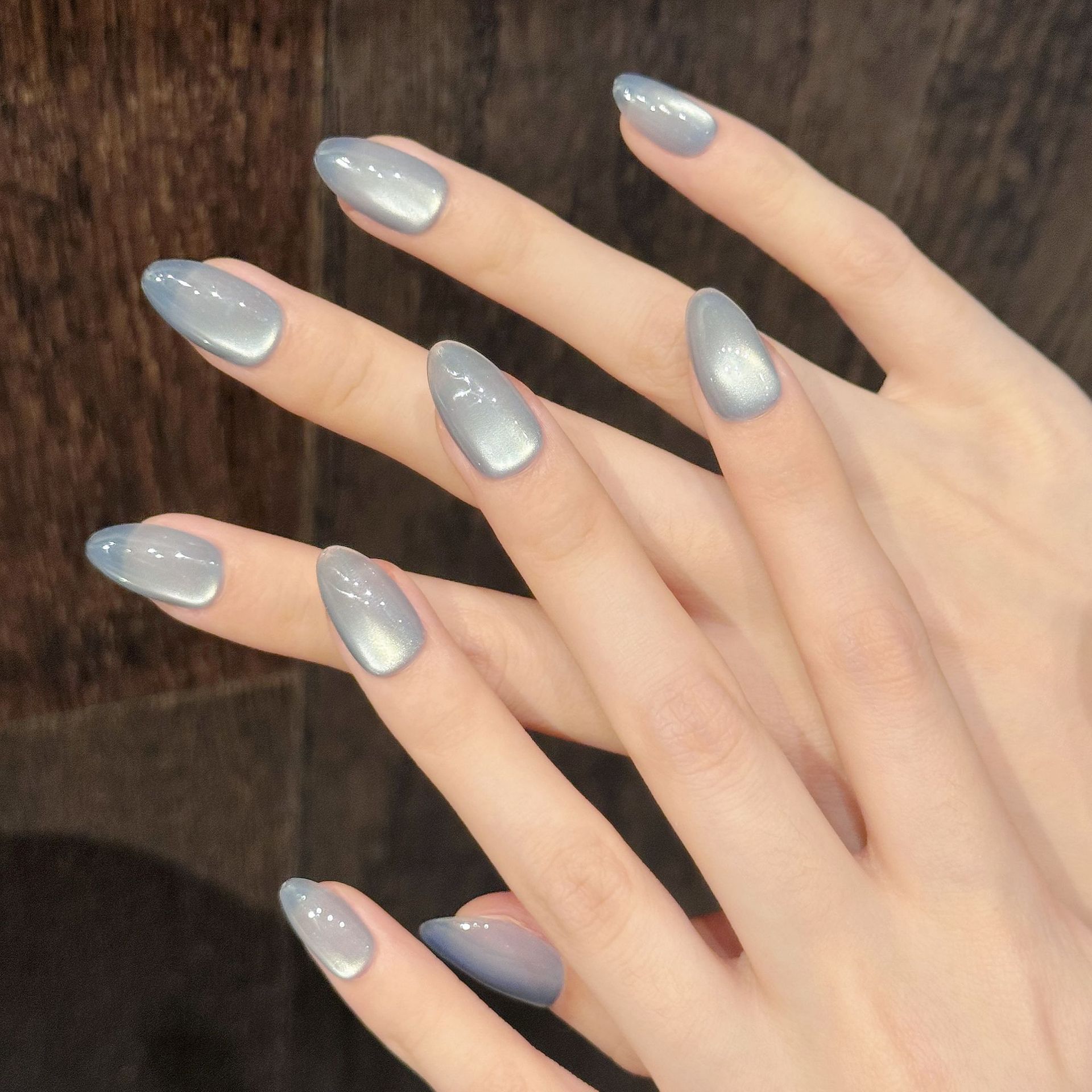 10Pcs Kuku Palsu Biru Cat Eye  - Nail Art Aesthetic ulasan dan harga