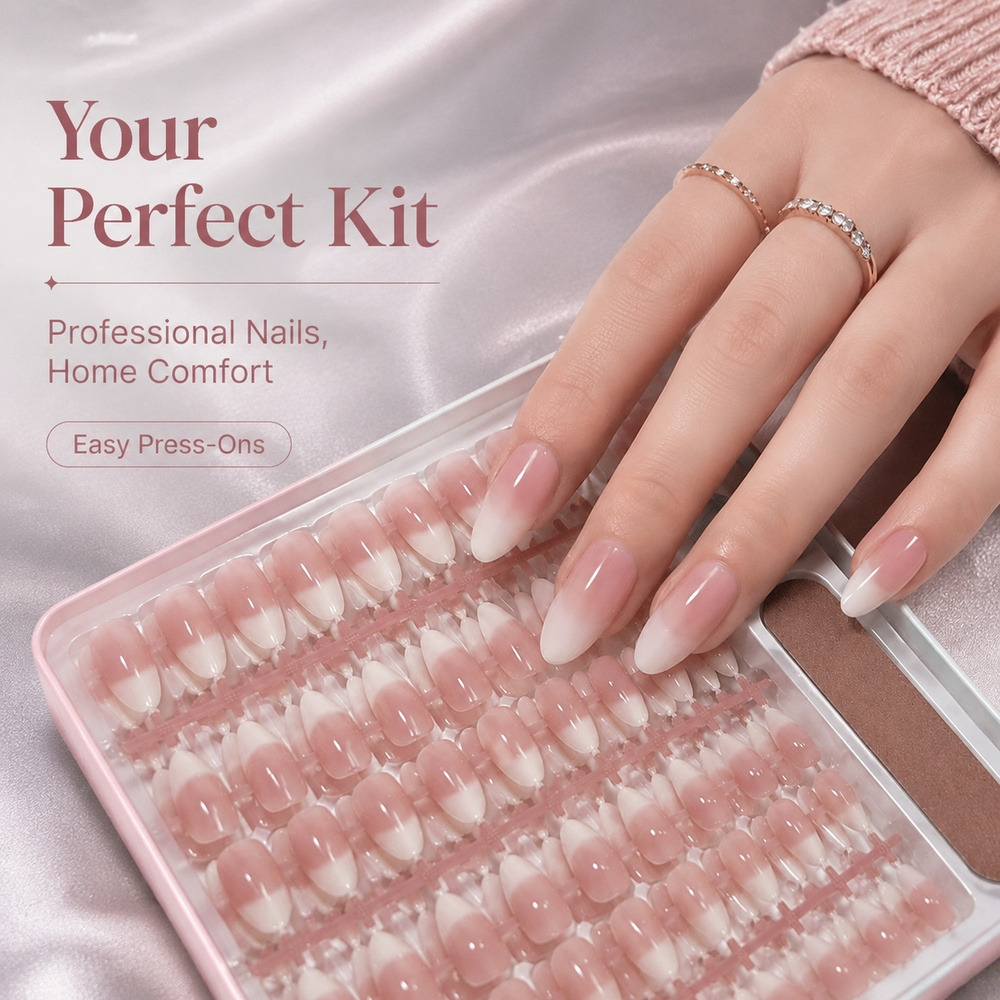 150Pcs Kuku Palsu Gaya Prancis - Nail Art Ombre Pink ulasan dan harga