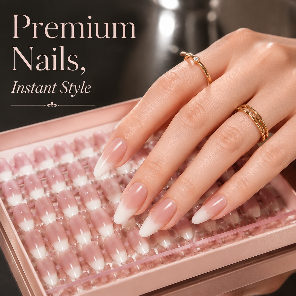 150Pcs Kuku Palsu Gaya Prancis - Nail Art Ombre Pink ulasan dan harga