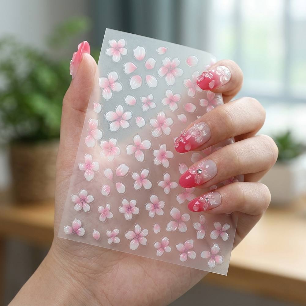 1Pc Stiker Kuku 3D Desain Ombr - Nail Art Ombre Pink ulasan dan harga