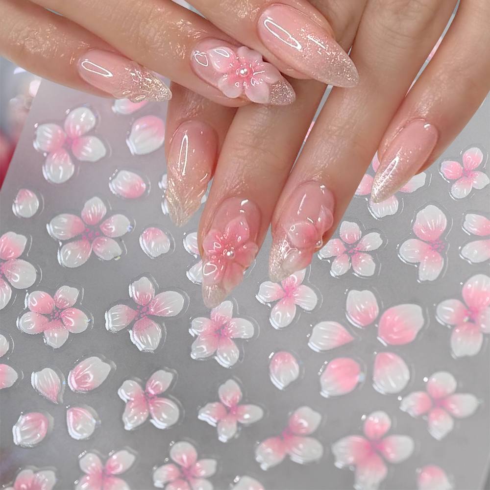 1Pc Stiker Kuku 3D Desain Ombr - Nail Art Ombre Pink ulasan dan harga