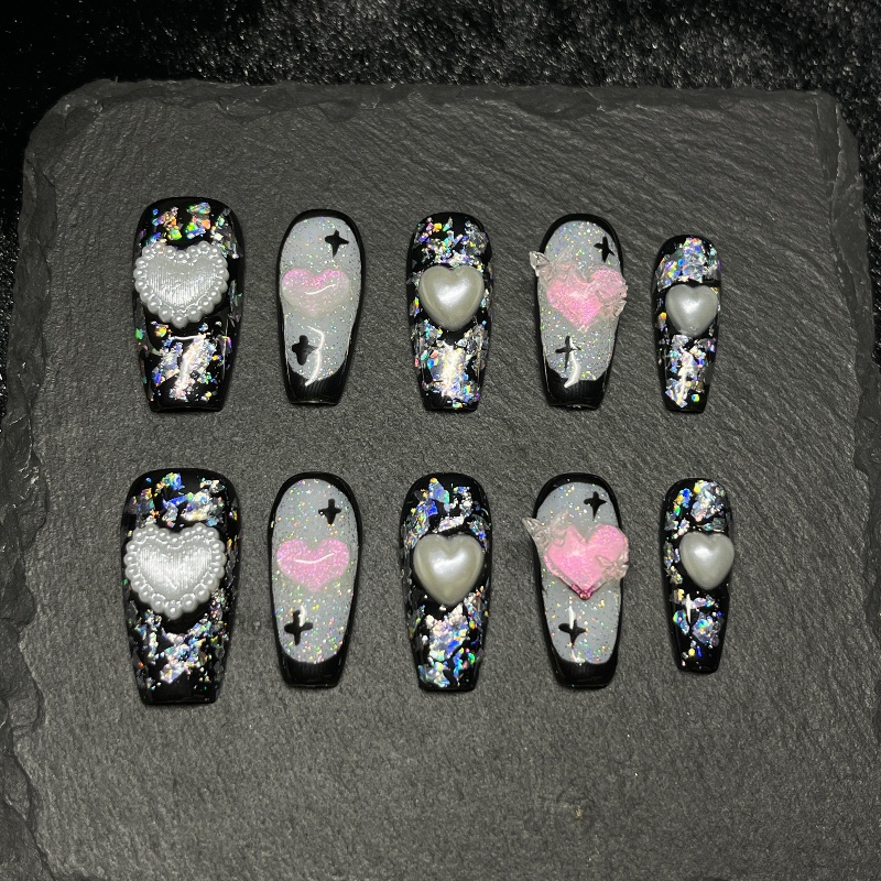 10PCS Kuku Palsu Gothic Hitam  - Nail Art Gothic ulasan dan harga