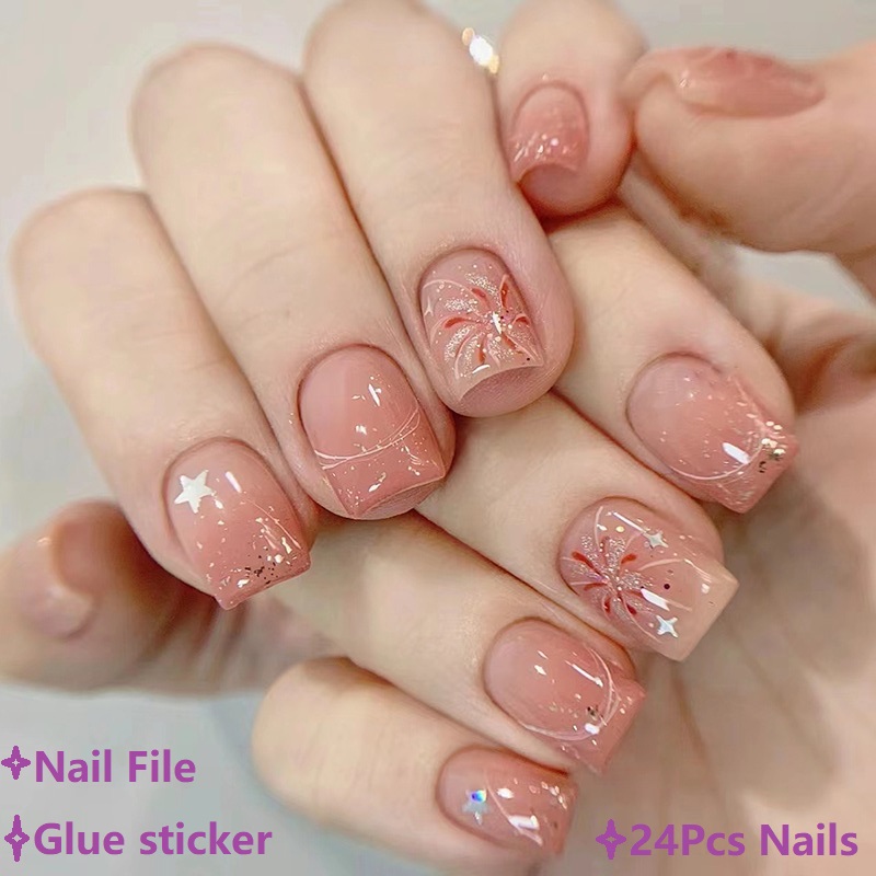 Kuku Palsu Pendek Warna Pink,  - Nail Art Ombre Pink ulasan dan harga