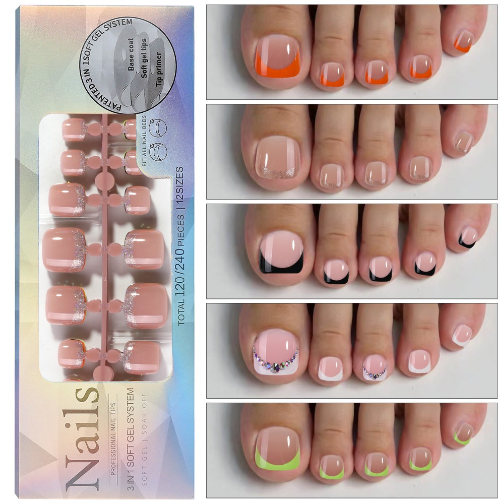 Kuku Kaki Palsu Bentuk Kotak P - Nail Art Ombre Pink ulasan dan harga