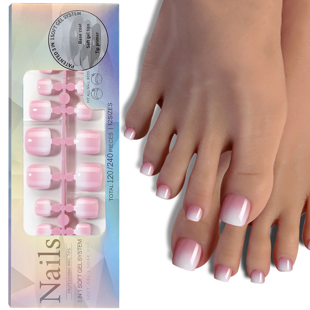 Kuku Kaki Palsu Bentuk Kotak P - Nail Art Ombre Pink ulasan dan harga