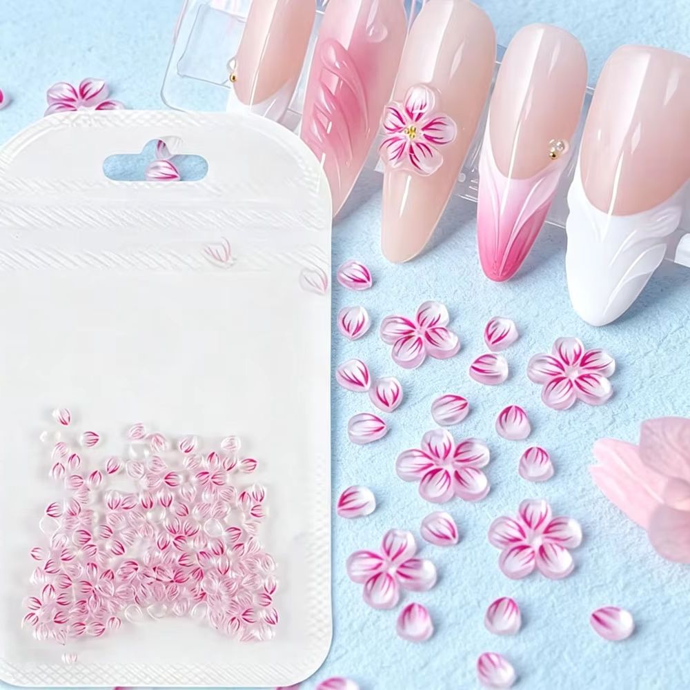 100Pcs Hiasan Kuku Resin Bunga - Nail Art Ombre Pink ulasan dan harga