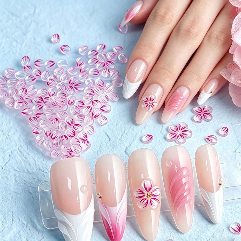 100Pcs Hiasan Kuku Resin Bunga - Nail Art Ombre Pink ulasan dan harga