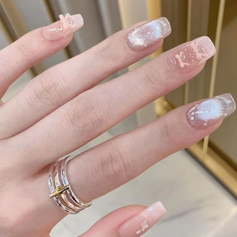 24pcs Kuku Palsu Pendek Warna  - Nail Art Ombre Pink ulasan dan harga